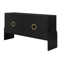 Four Door Metal Handle Storage Cabinet, Suitable For Study, Living Room, Adjustable Shelf Black Solid Wood Mdf