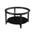 Round Glass Top Solid Wood Storage Coffee Table, Black Black Wood Glass