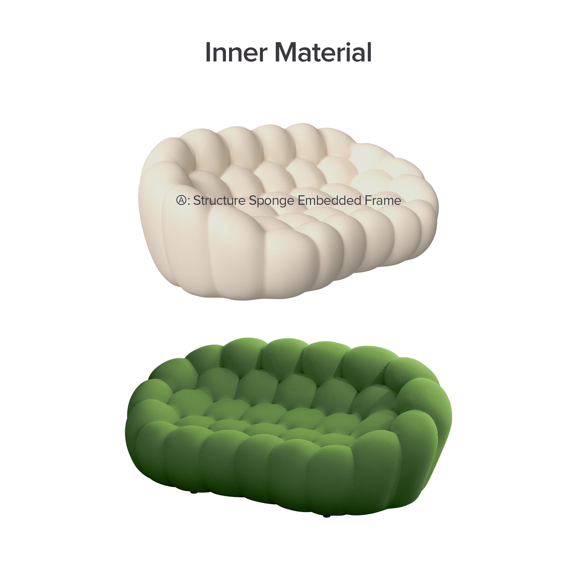 74.8'' Modern Bubble Floor Couch For Living Room,Green Green Foam Fabric 2 Seat