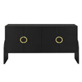 Four Door Metal Handle Storage Cabinet, Suitable For Study, Living Room, Adjustable Shelf Black Solid Wood Mdf