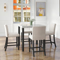 Five Piece Dining Set With Imitation Marble Tabletop, Restaurant Combination Set, Solid Wood Dining Table And 4 Chairs, Space Saving Combination Furniture For Kitchen And Dining Room. Black White Solid Wood Mdf