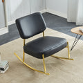 Pu Material Cushioned Rocking Chair, Unique Rocking Chair, Cushioned Seat, Black Backrest Rocking Chair, And Gold Metal Legs. Comfortable Side Chairs In The Living Room, Bedroom, And Office Black Pu