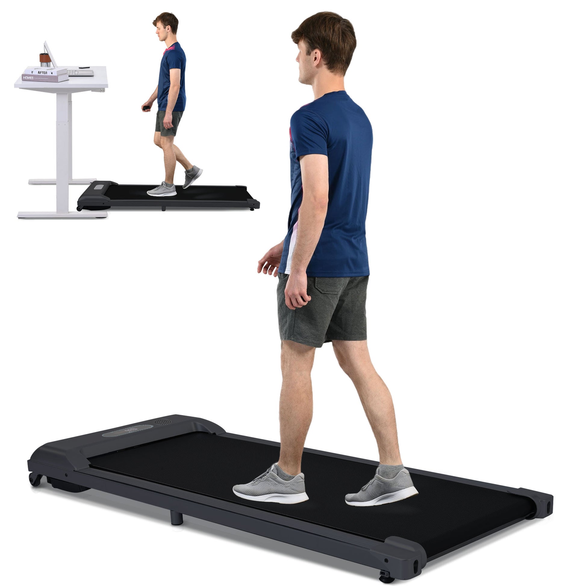 2 In 1 Under Desk Electric Treadmill 2.5Hp, Remote Control, Display, Walking Jogging Running Machine Fitness Equipment For Home Gym Office Black Metal