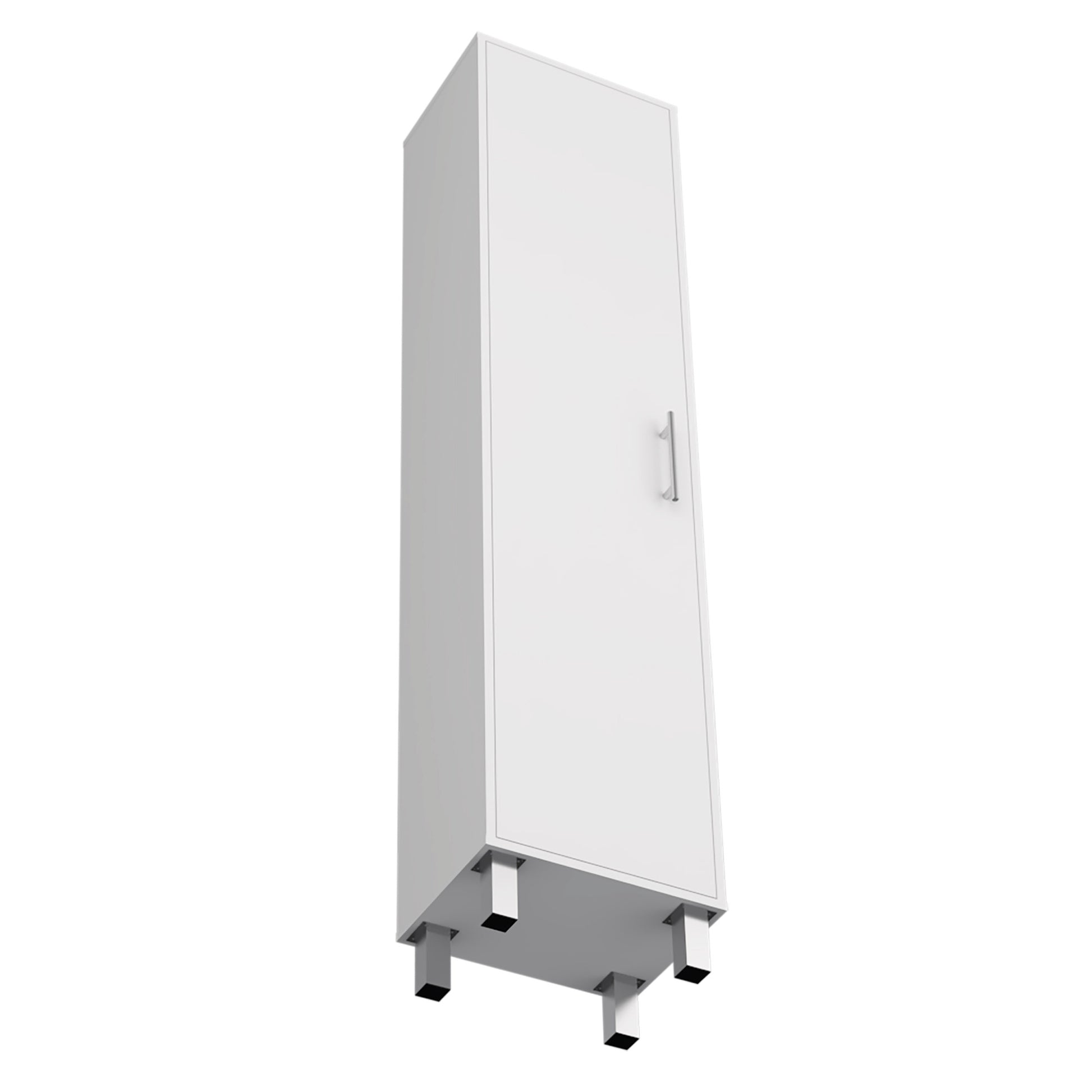 Storage Cabinet 71" H, Five Internal Shelves, Three Broom Hangers, White White Particle Board Particle Board