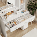 White Dressing Table With Led 3 Color Illuminated Mirror And Power Outlet, Dressing Table With Drawers, Storage Box And Shelf, Dressing Table With Bedroom Cushioned Stool White 5 Drawers & Above
