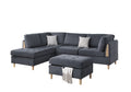 3 Pcs Reversible Sectional Set Living Room Furniture Charcoal Color Chenille Couch Sofa, Reversible Chaise Ottoman Charcoal Primary Living Space Contemporary,Modern,Transitional L Shaped Rubberwood Chenille 4 Seat