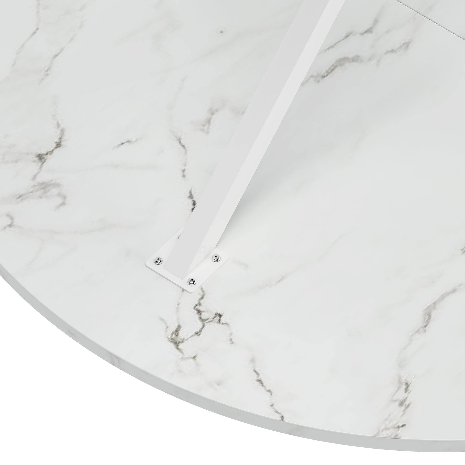 42.13'' Modern Cross Leg Round Dining Table, White Marble Top Occasional Table, Two Piece Removable Top, Matte Finish Iron Legs White Mdf Metal