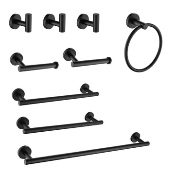 9 Piece Stainless Steel Bathroom Towel Rack Set Wall Mount Matte Black Stainless Steel