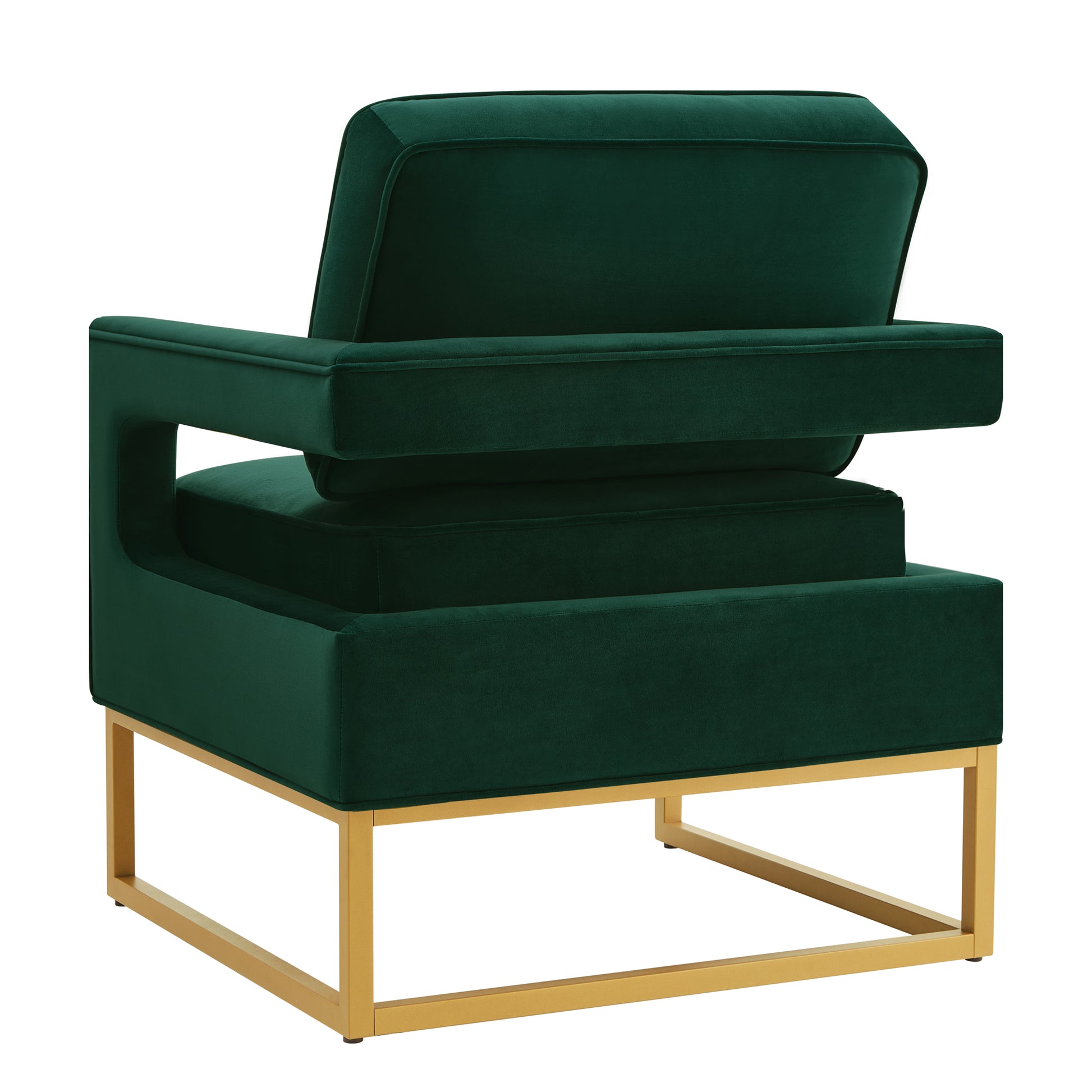 Modern Style Accent Chair With Gold Metal Basevelvet Upholstered Leisure Chair With Open Armrest, Armchair, Jade Emerald Primary Living Space Modern Foam Velvet