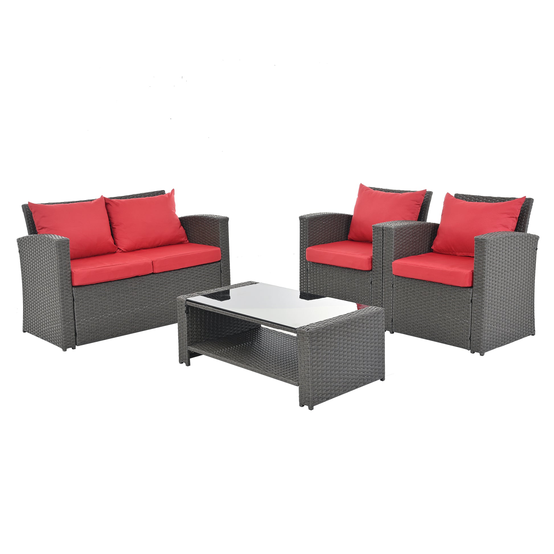 Patio Furniture Sets Dark Gray Seats 4 Pe Rattan Iron Waterproof Fabric