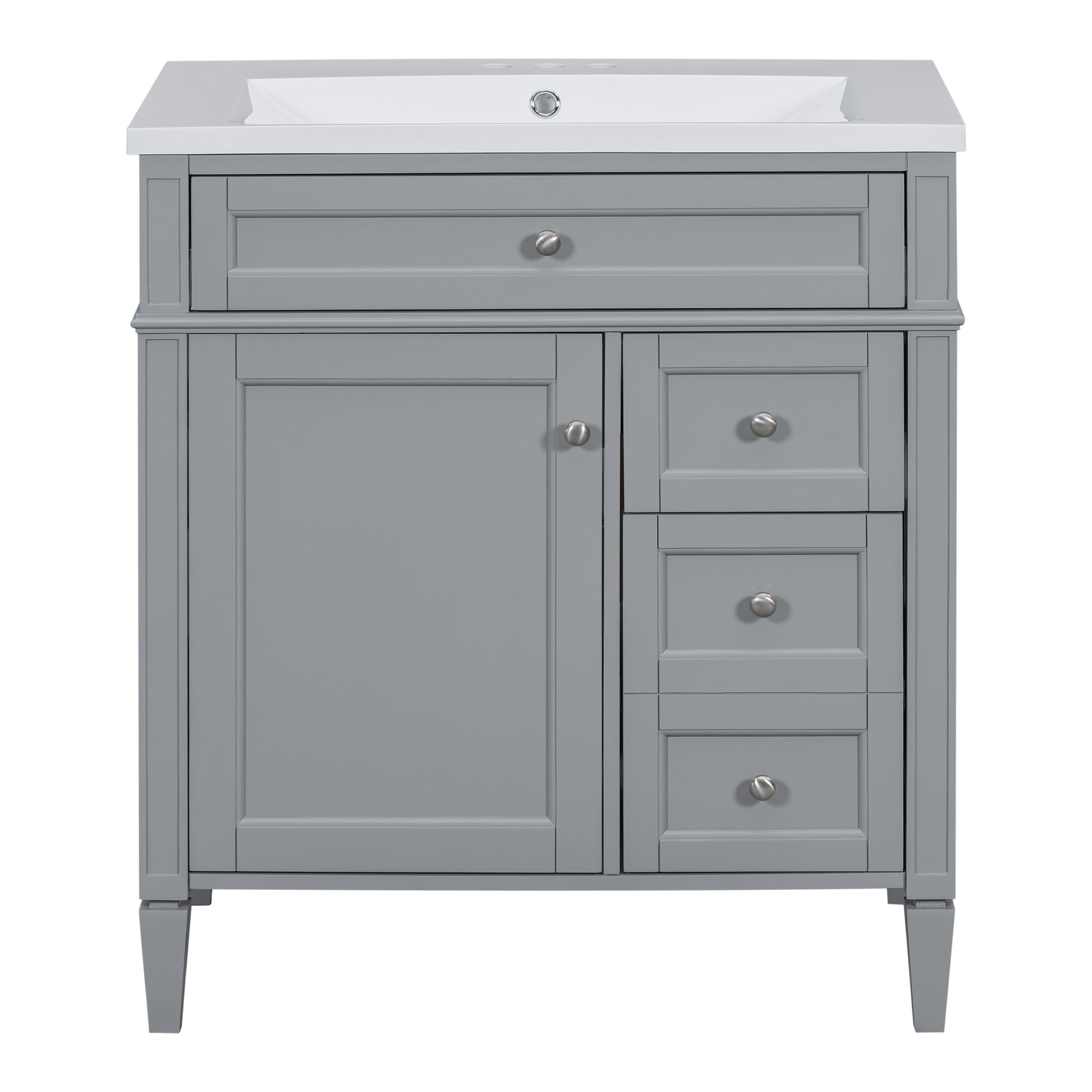 30'' Bathroom Vanity With Top Sink, Modern Bathroom Storage Cabinet With 2 Drawers And A Tip Out Drawer, Freestanding Vanity Set With Mirror Cabinet, Single Sink Bathroom Vanity 3 Grey Bathroom Solid Wood Mdf Resin Painted