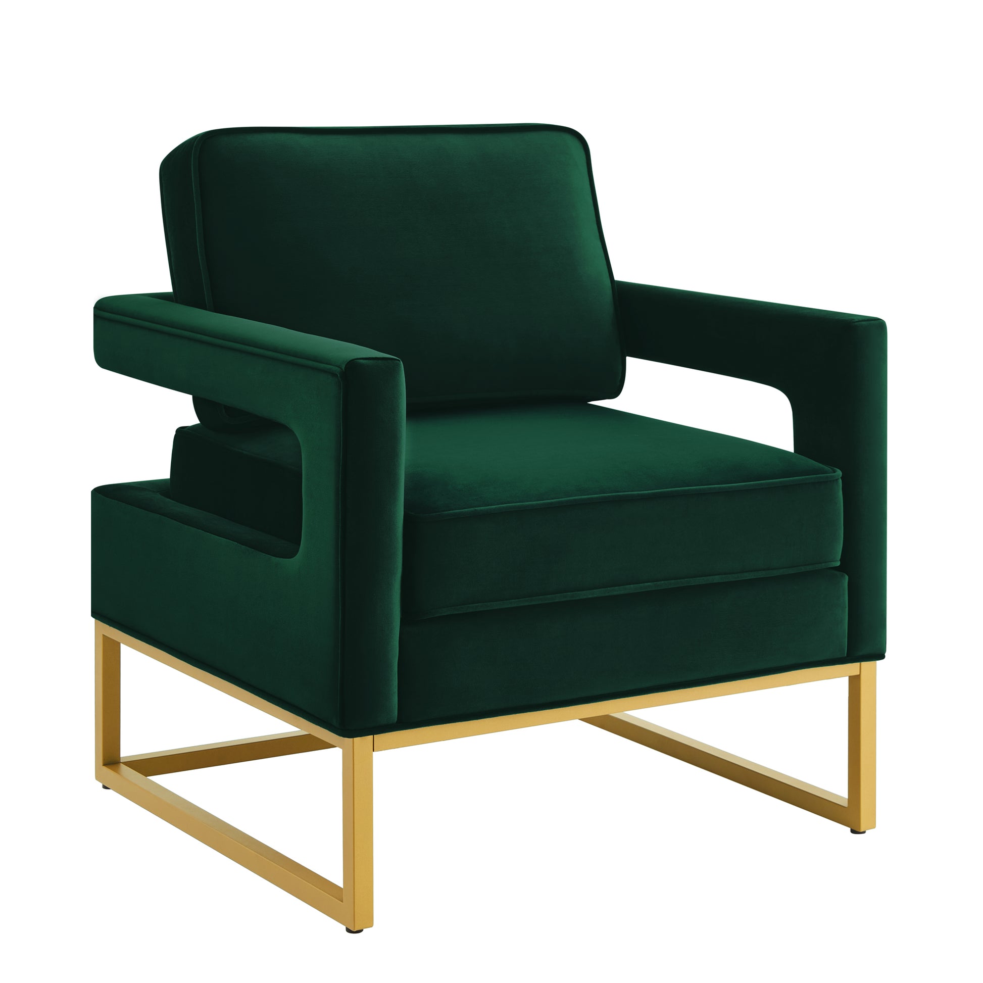 Modern Style Accent Chair With Gold Metal Basevelvet Upholstered Leisure Chair With Open Armrest, Armchair, Jade Emerald Primary Living Space Modern Foam Velvet