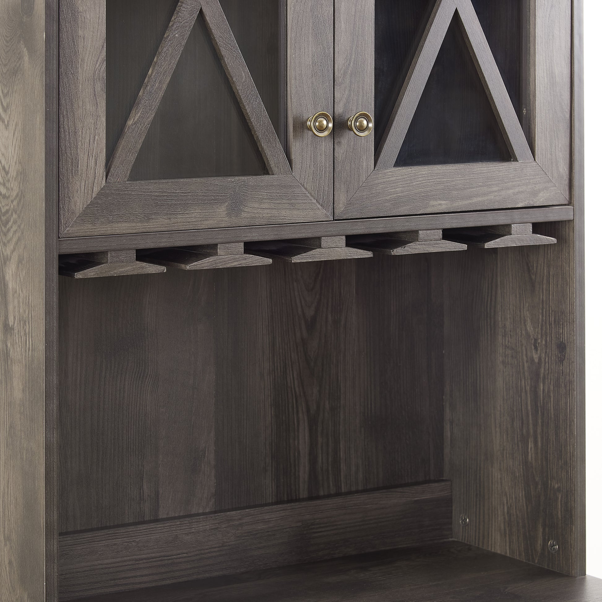 Farmhouse Bar Cabinet For Liquor And Glasses, Dining Room Kitchen Cabinet With Wine Rack, Sideboards Buffets Bar Cabinet L26.89''*W15.87''*H67.3'' Charcoal Grey Charcoal Grey Dining Room Cabinets Included Mdf