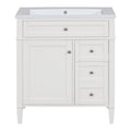 30'' Bathroom Vanity With Top Sink, Modern Bathroom Storage Cabinet With 2 Drawers And A Tip Out Drawer, Freestanding Vanity Set With Mirror Cabinet, Single Sink Bathroom Vanity 3 White Bathroom Solid Wood Mdf Resin Painted