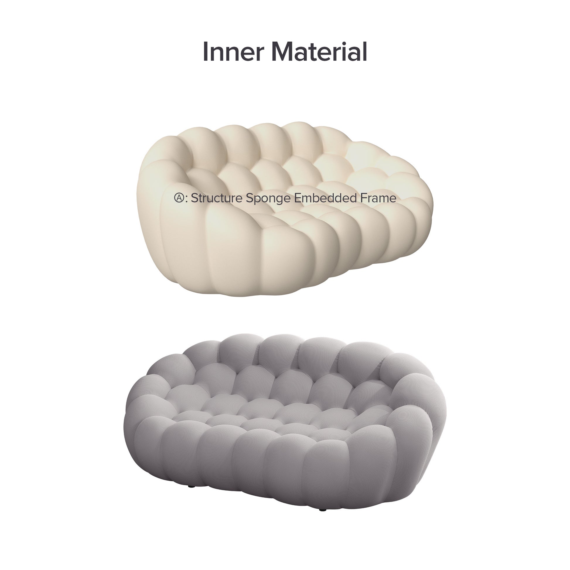 74.8'' Modern Bubble Floor Couch For Living Room,Gray Gray Foam Fabric 2 Seat