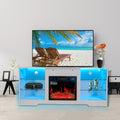 Fireplace Tv Stand With 18 Inch Electric Fireplace Heater,Modern Entertainment Center For Tvs Up To 62 Inch With Adjustable Glass Shelves And Storage Cabinets White White Mdf