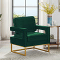 Modern Style Accent Chair With Gold Metal Basevelvet Upholstered Leisure Chair With Open Armrest, Armchair, Jade Emerald Primary Living Space Modern Foam Velvet