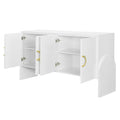 Four Door Metal Handle Storage Cabinet, Suitable For Study, Living Room, Adjustable Shelf White Solid Wood Mdf