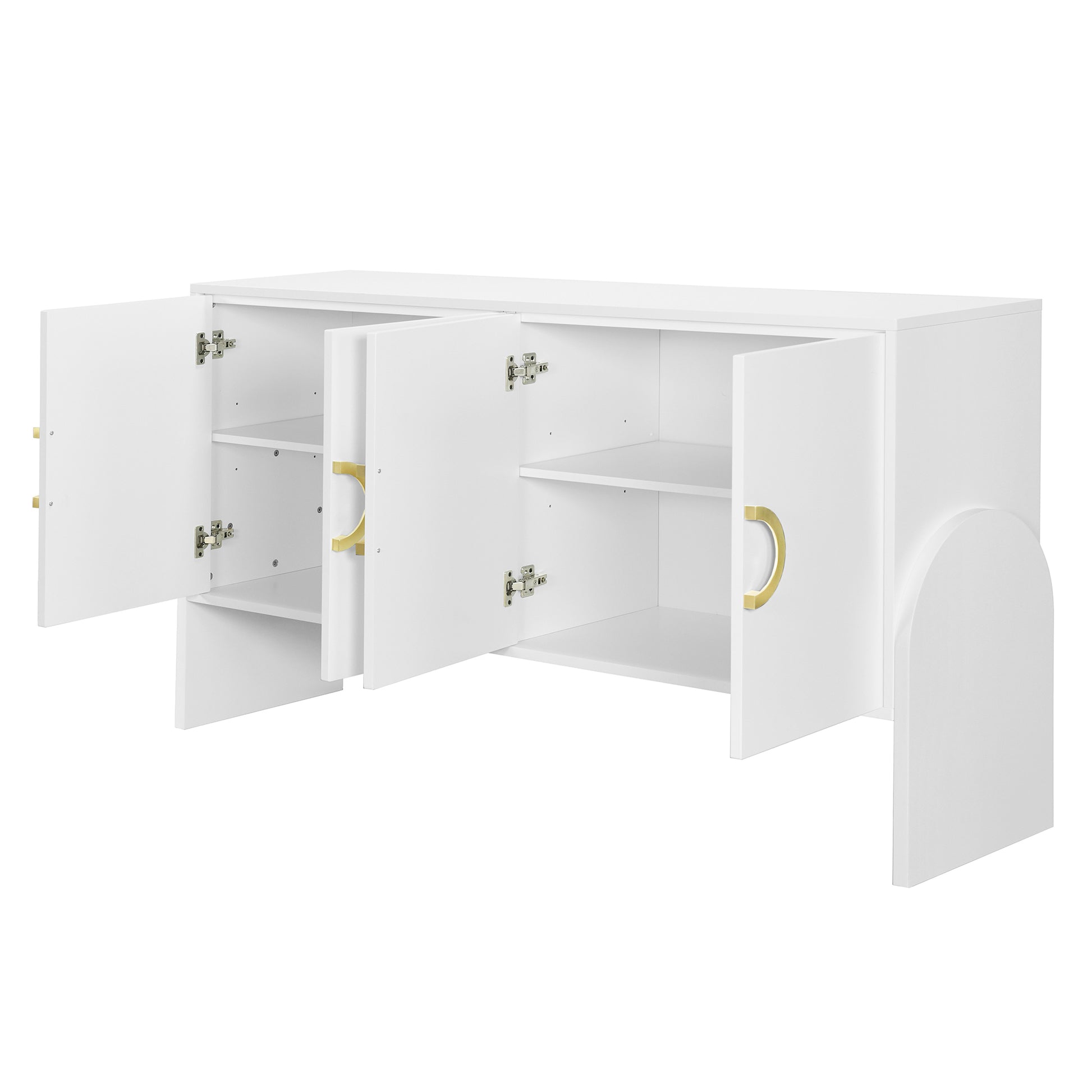 Four Door Metal Handle Storage Cabinet, Suitable For Study, Living Room, Adjustable Shelf White Solid Wood Mdf