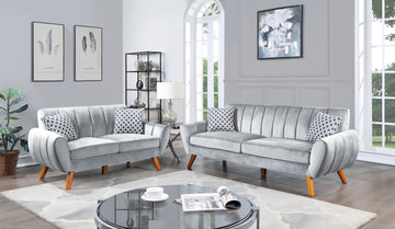 Contemporary 2 Pcs Sofa Set Living Room Furniture Light Gray Velvet Couch Sofa And Loveseat Plush Cushion Unique Lines Plush Sofa. Light Gray Velvet Wood Primary Living Space Classic,Contemporary,Modern Velvet 5 Seat