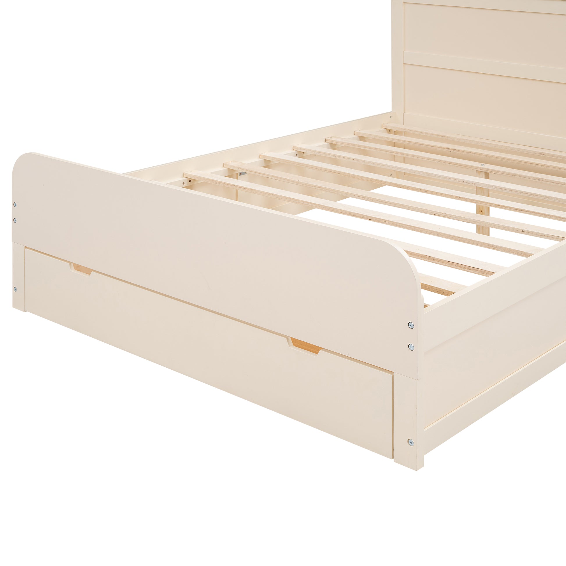 Full Size Platform Bed With Storage Headboard And A Big Drawer, Cream Box Spring Not Required Full Cream Wood Bedroom Bed Frame Solid Wood Mdf