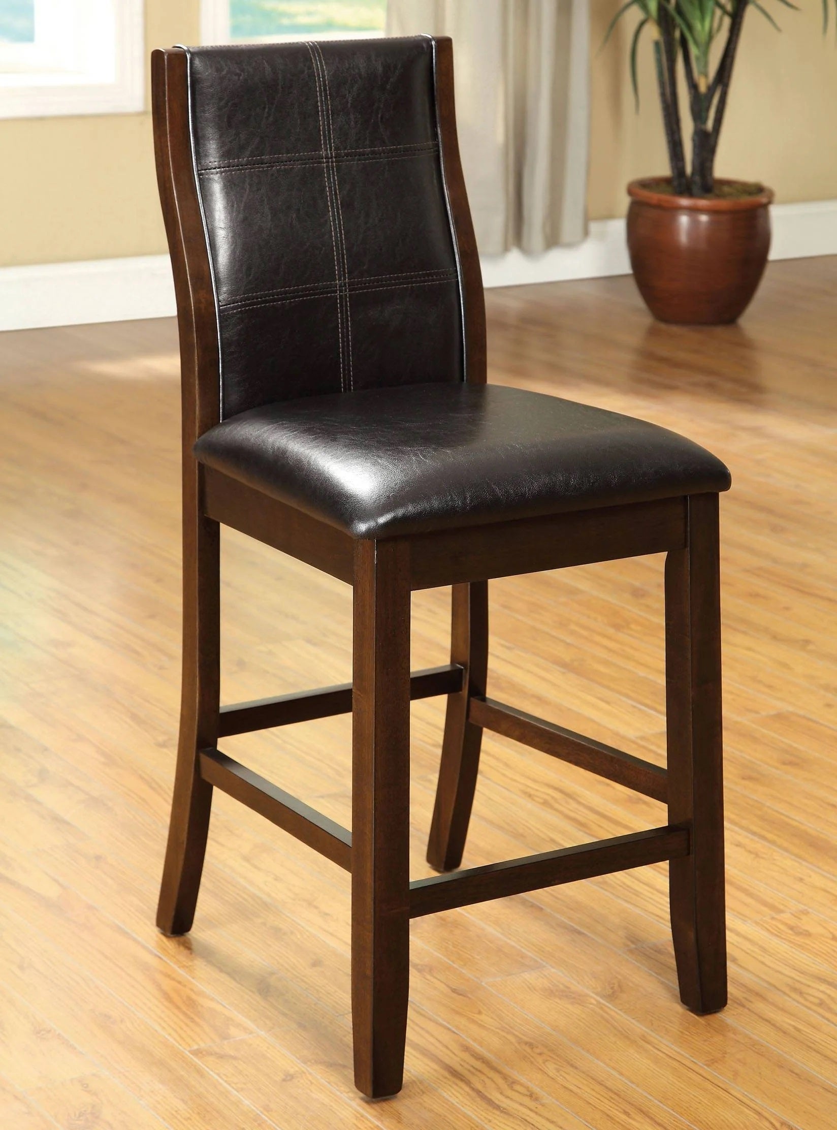 Transitional Dining Room Counter Height Chairs Set Of 2Pc High Chairs Only Brown Cherry Unique Curved Back Espressopadded Seat Brown Brown Dining Room Contemporary,Modern Dining Chairs Solid Back Solid Wood