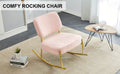 Teddy Velvet Material Cushioned Rocking Chair, Unique Rocking Chair, Cushioned Seat, Pink Backrest Rocking Chair, And Golden Metal Legs. Comfortable Side Chairs In The Living Room, Bedroom, And Office Pink Velvet