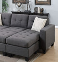 Blue Grey Polyfiber Linen Like Fabric 3Pcs Reversible Sectional Sofa Chaise W Ottoman Chaise Tufted Couch Lounge Living Room Furniture Blue Grey Wood Primary Living Space Tufted Back Classic,Contemporary,Modern L Shaped Rubberwood Fabric 4 Seat