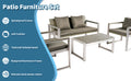 Aluminum And Rattan Modern 4 Piece Sofa Seating Group For Patio Garden Outdoor Yes Complete Patio Set Gray Silver Mildew Resistant Frame Fade Resistant Cushion Garden & Outdoor Modern Complete Patio Sets Aluminium Aluminium
