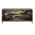 Payo Console Cabinet, Black Marble Paint, Oak & Champagne Ac02342 Oak Metal