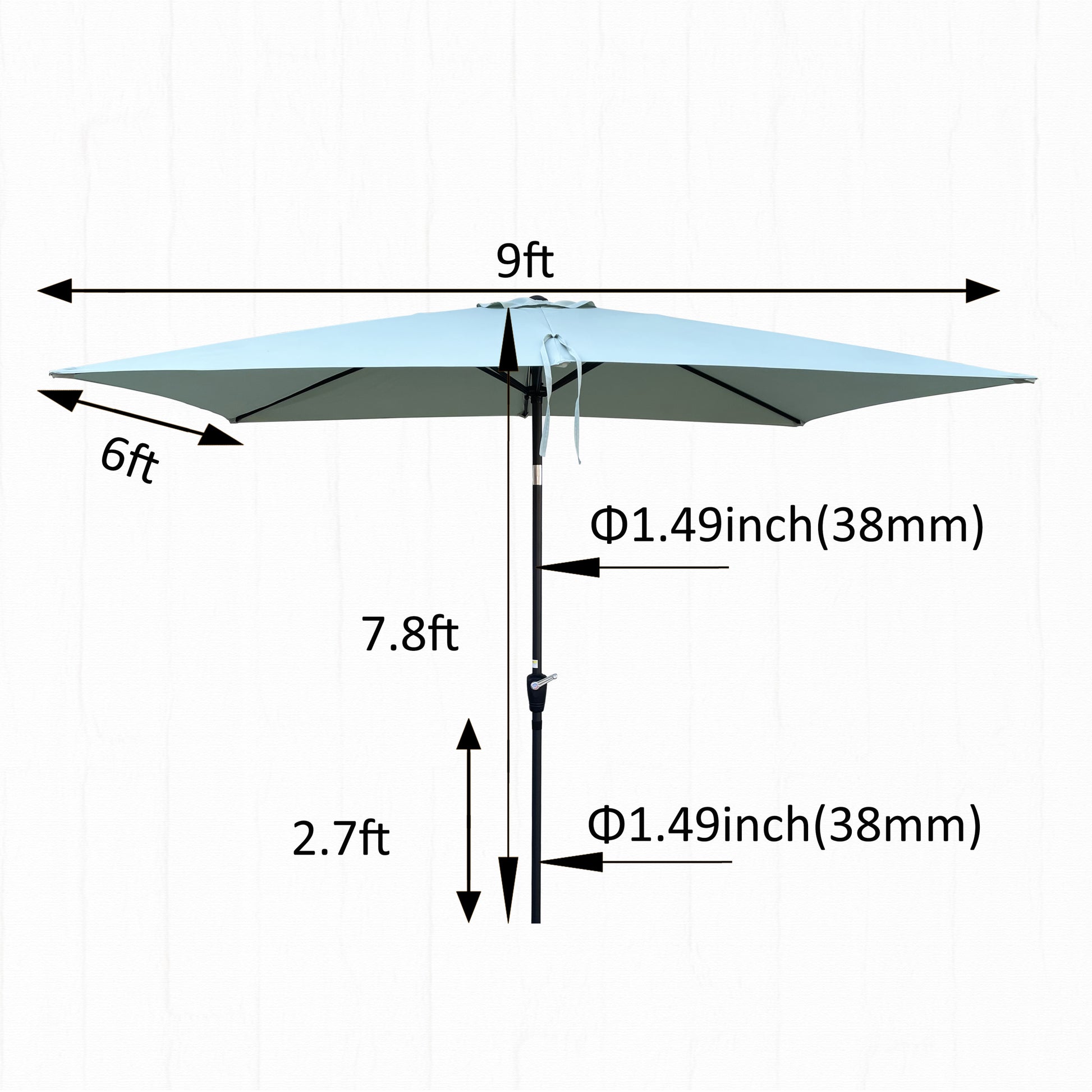 6 X 9Ft Patio Umbrella Outdoor Waterproof Umbrella With Crank And Push Button Tilt Without Flap For Garden Backyard Pool Swimming Pool Market Frosty Green Steel