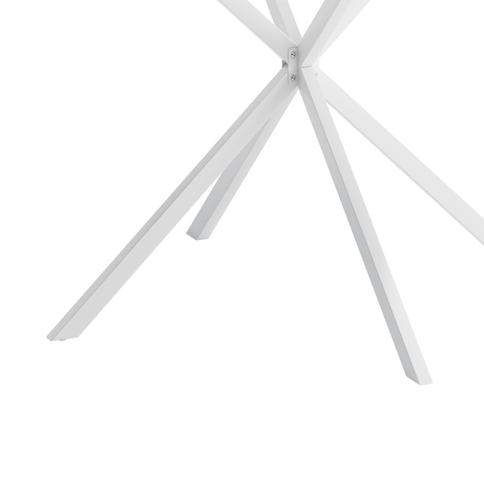 42.13'' Modern Cross Leg Round Dining Table, White Top Occasional Table, Two Piece Removable Top, Matte Finish Iron Legs White Mdf Metal