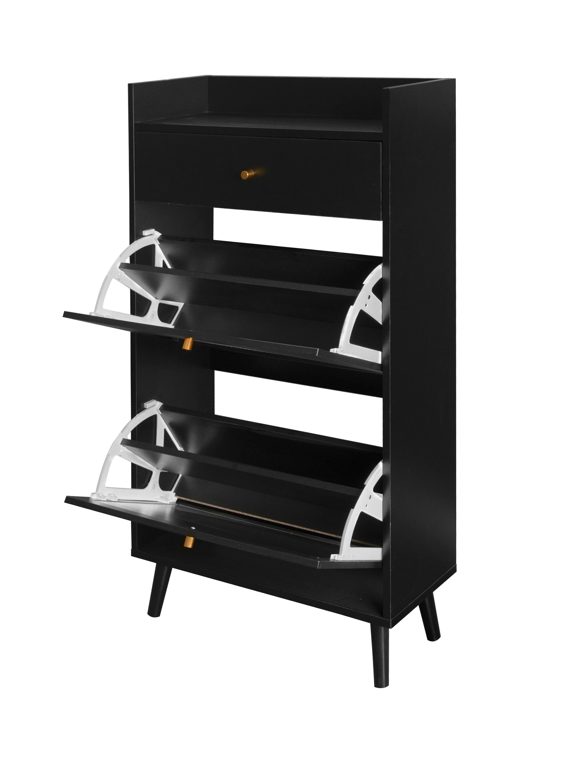 Rattan, Allen 2 Door 1 Drawer Cabinet, Shoe Rack, Double Layer, Suitable For Entrance Black Particle Board