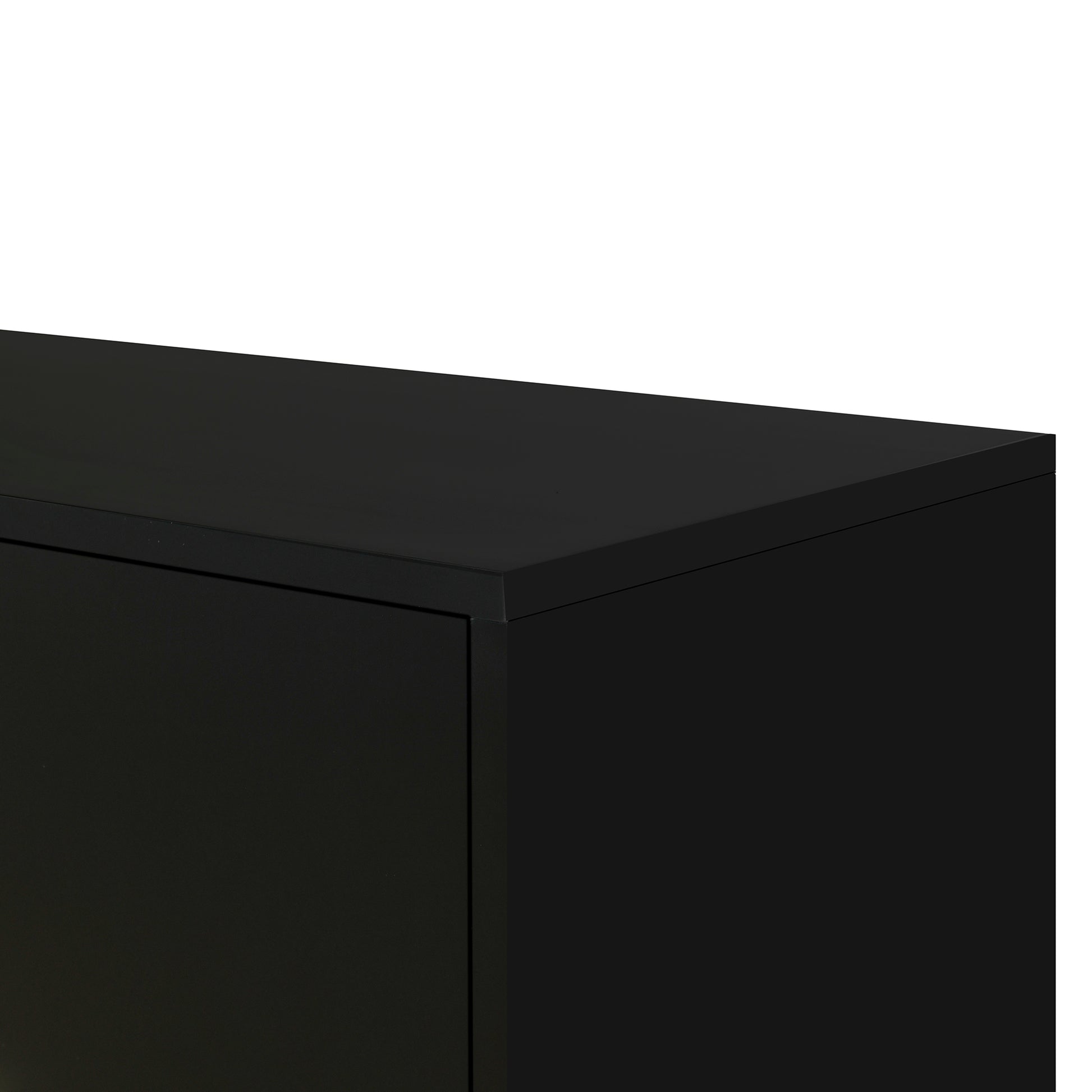 Four Door Metal Handle Storage Cabinet, Suitable For Study, Living Room, Adjustable Shelf Black Solid Wood Mdf