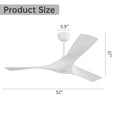 52 Inch Ceiling Fan Without Light, With Remote Control 6 Speed Quiet Reversible Dc Motor White Abs