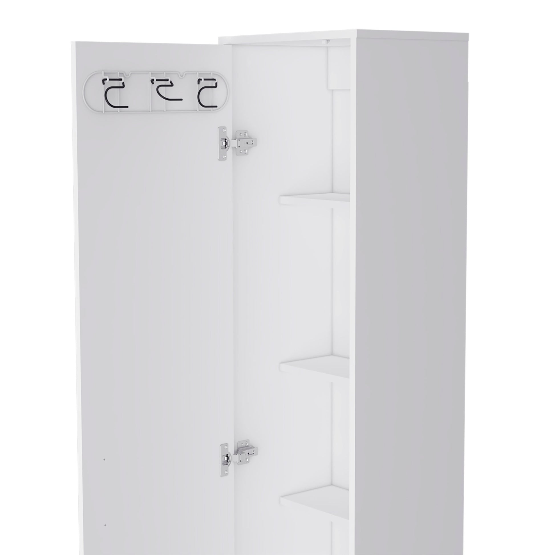 Storage Cabinet 71" H, Five Internal Shelves, Three Broom Hangers, White White Particle Board Particle Board