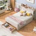 Full Size Platform Bed With Storage Headboard And A Big Drawer, Cream Box Spring Not Required Full Cream Wood Bedroom Bed Frame Solid Wood Mdf