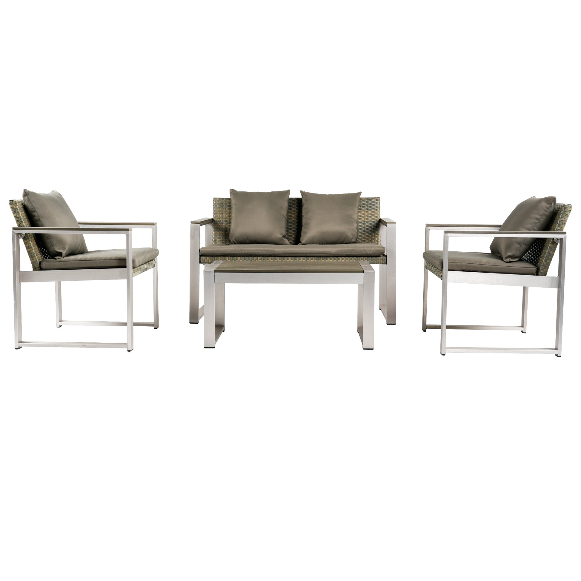 Aluminum And Rattan Modern 4 Piece Sofa Seating Group For Patio Garden Outdoor Yes Complete Patio Set Gray Silver Mildew Resistant Frame Fade Resistant Cushion Garden & Outdoor Modern Complete Patio Sets Aluminium Aluminium