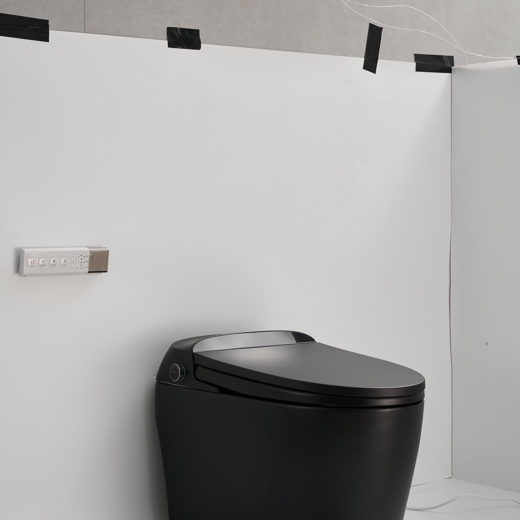 One Piece Elongated Floor Smart Toilet With Remote Control And Automatic Cover Matte Black Ceramic