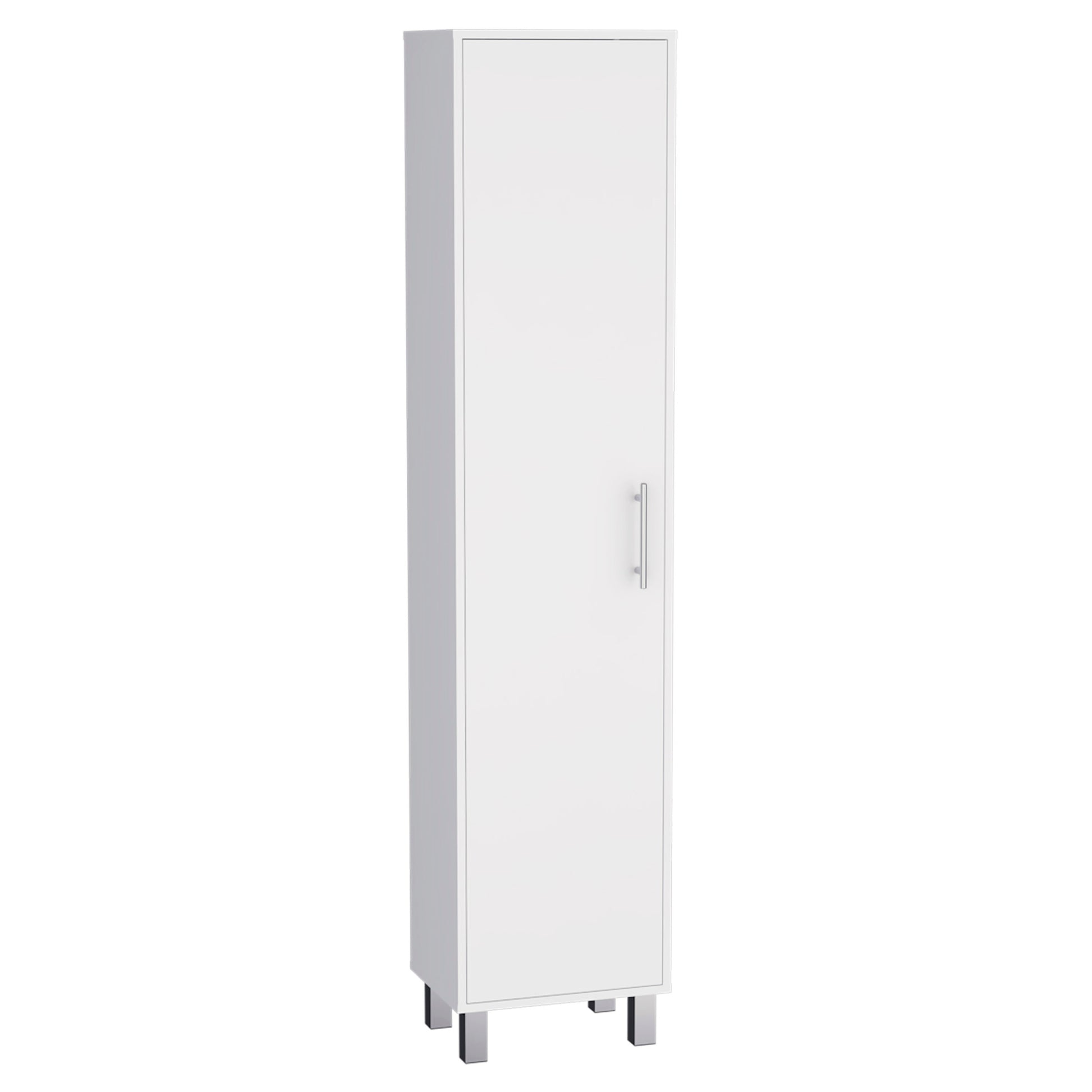 Storage Cabinet 71" H, Five Internal Shelves, Three Broom Hangers, White White Particle Board Particle Board