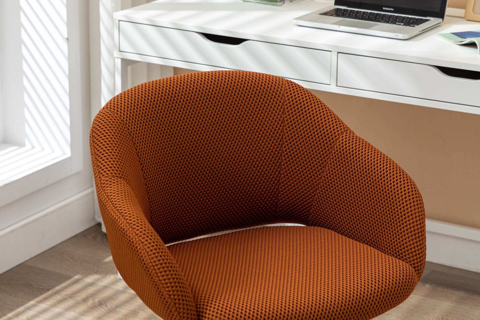 047 Mesh Fabric Home Office 360 Swivel Chair Adjustable Height With Gold Metal Base,Caramel Solid Caramel Office Sponge Wipe Clean Modern Office Chairs Tufted Back Foam Adjustable Height Fabric Mesh