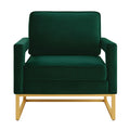 Modern Style Accent Chair With Gold Metal Basevelvet Upholstered Leisure Chair With Open Armrest, Armchair, Jade Emerald Primary Living Space Modern Foam Velvet