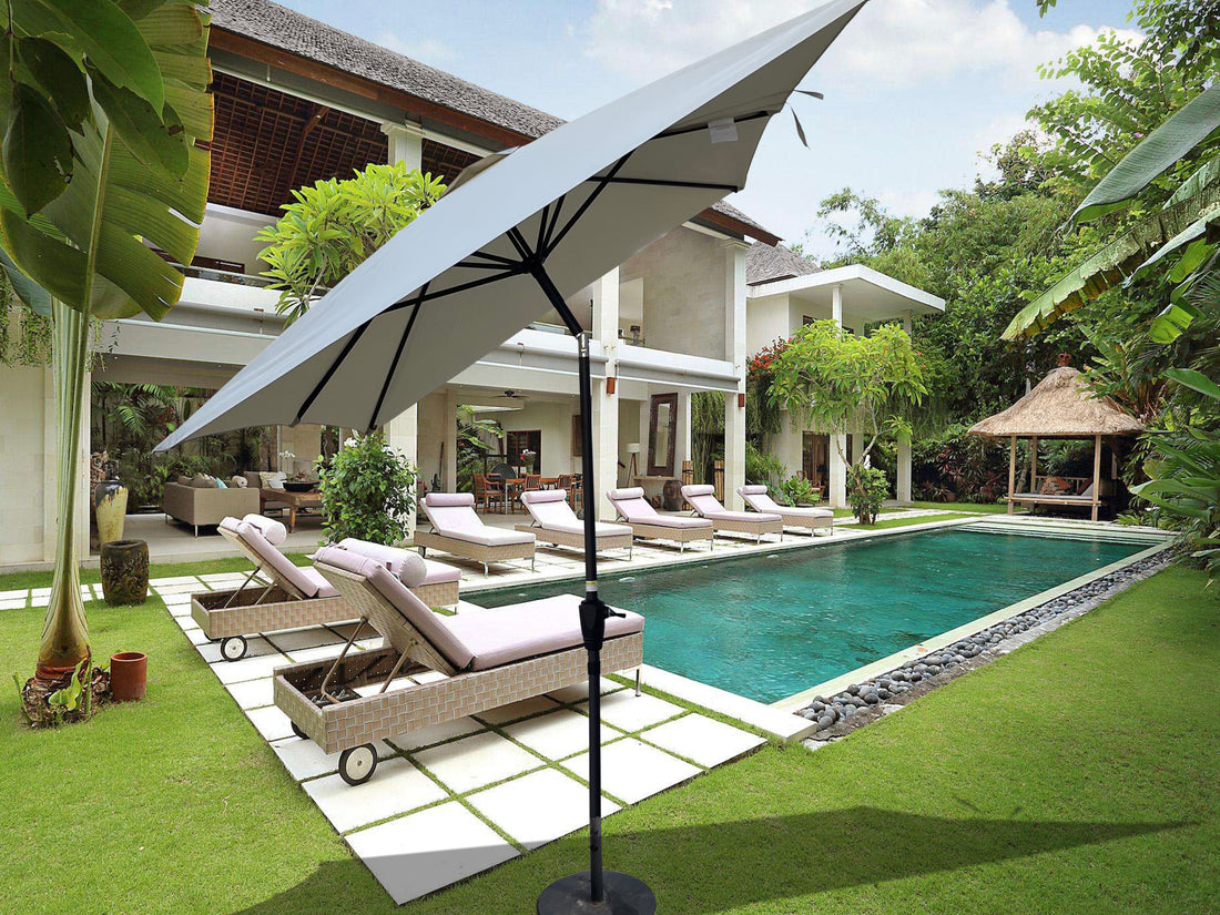 6 X 9Ft Patio Umbrella Outdoor Waterproof Umbrella With Crank And Push Button Tilt Without Flap For Garden Backyard Pool Swimming Pool Market Frozen Dew Steel