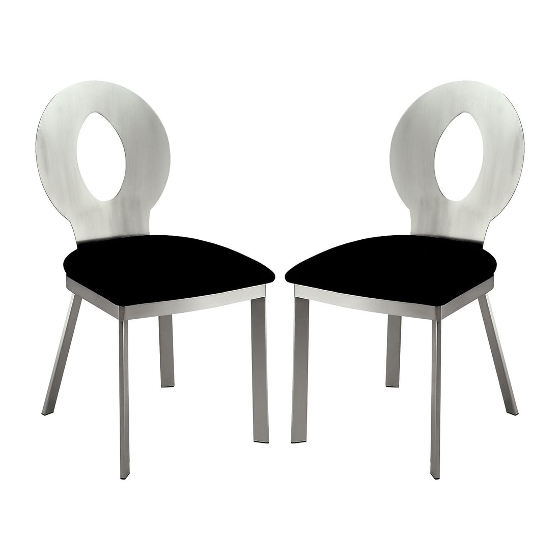 Set Of 2 Microfiber And Metal Side Chairs In Silver And Black Finish Black Silver Dining Room Side Chair Fabric Metal