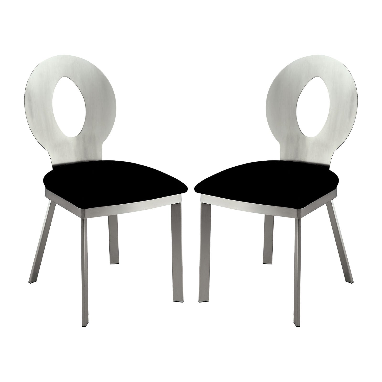 Set Of 2 Microfiber And Metal Side Chairs In Silver And Black Finish Black Silver Dining Room Side Chair Fabric Metal