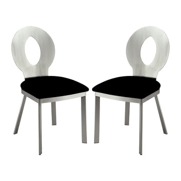 Set Of 2 Microfiber And Metal Side Chairs In Silver And Black Finish Black Silver Dining Room Side Chair Fabric Metal