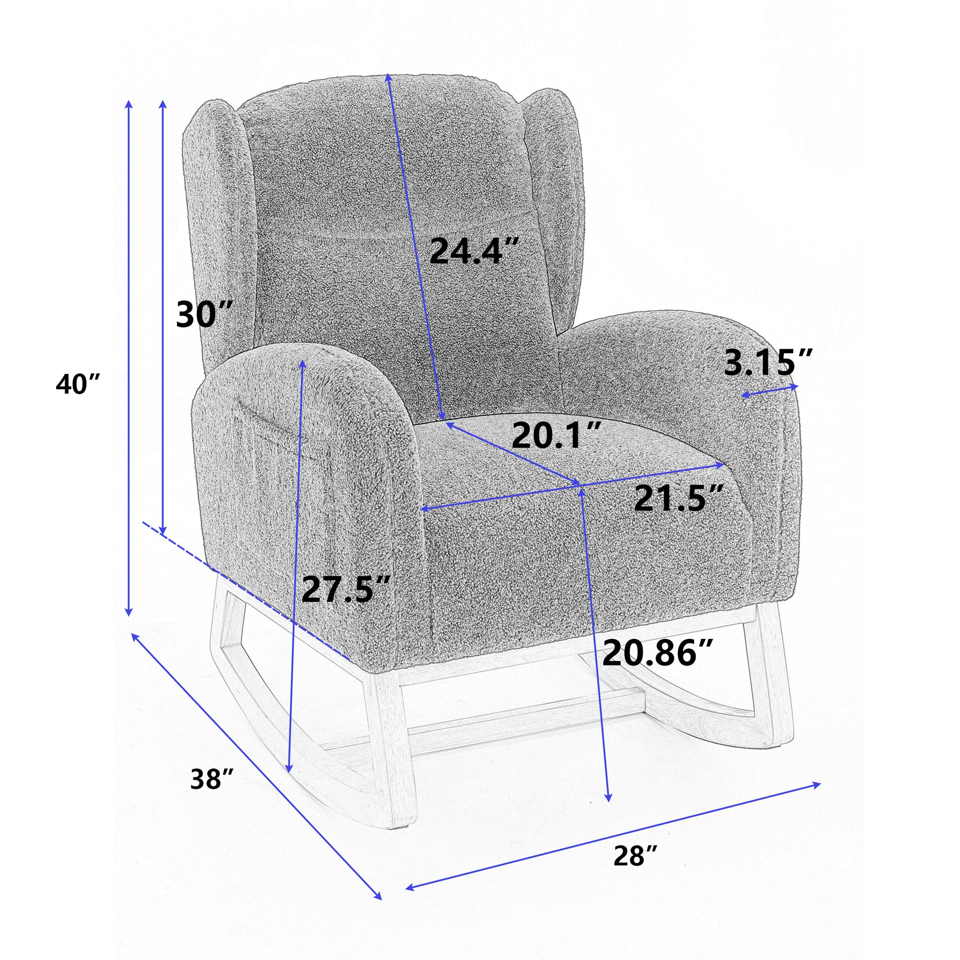 049 Teddy Fabric Rocking Chair With Packet Wood Legs,Khaki Wood Solid Khaki Primary Living Space Foam Wipe Clean Modern Rocking Chairs Eucalyptus Tufted Back Foam Teddy