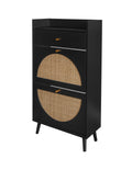 Rattan, Allen 2 Door 1 Drawer Cabinet, Shoe Rack, Double Layer, Suitable For Entrance Black Particle Board