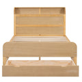 Full Size Platform Bed With Storage Headboard And A Big Drawer, Wood Color Box Spring Not Required Full Wood Wood Bedroom Bed Frame Solid Wood Mdf