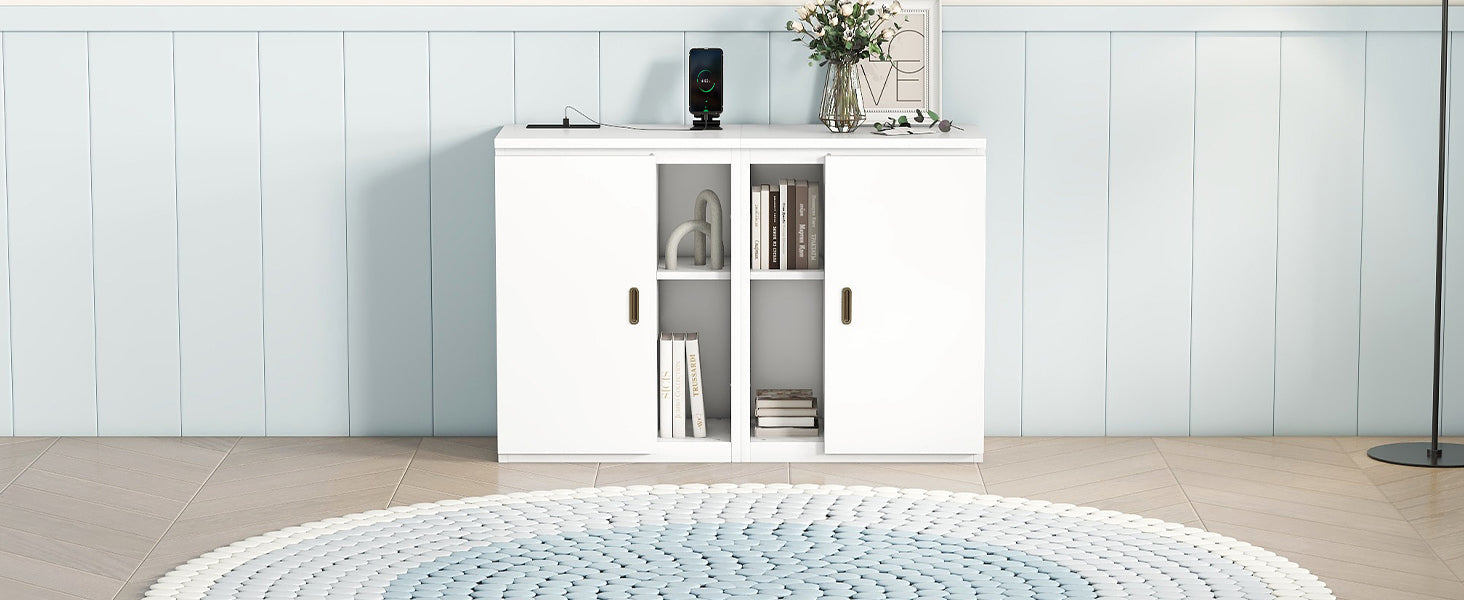 Queen Size Murphy Bed With Shelves, Cabinets And Usb Ports,White Queen White Mdf Lvl
